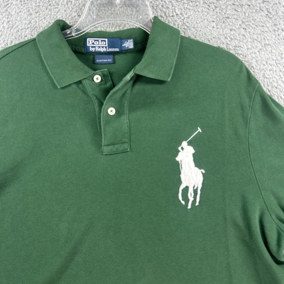 Ralph Lauren Polo Shirt Mens Large Green White Big Pony Long Sleeve Rugby Custom - Picture 2 of 7